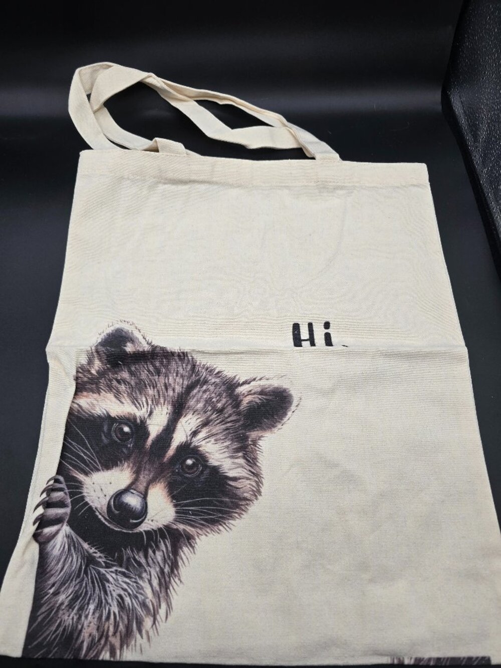 Raccoon “Hi” Cotton Tote Bag – Canvas Reusable Bag – NIP